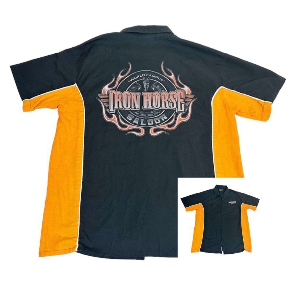 Vintage 90s Iron Horse Saloon Biker Wear Shirt XL Bowling Shirt Single Stitch